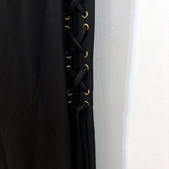 Moschino Cheap and Chic Side Slit Lace Up Pants Black Gold Vintage USA 4 6 8 S - Picture 10 of 16